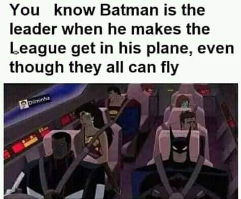 You know Batman is the leader when he makes the League get in his plane even though they all can fly