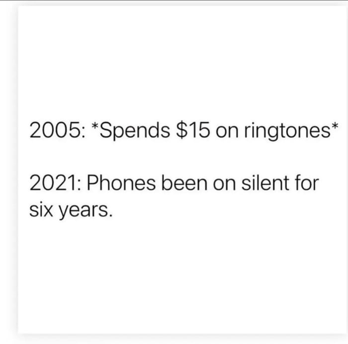 2005 Spends 15 on ringtones 2021 Phones been on silent for six years