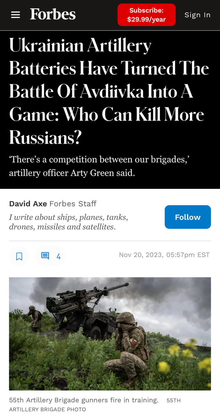 Forbes saosolyear SO0 Ukrainian Artillery Batteries Have Turned The SRTT1 O WANVT 1Y 1 ST P Game Who Can Kill More Russians Theres a competition between our brigades artillery officer Arty Green said David Axe Forb