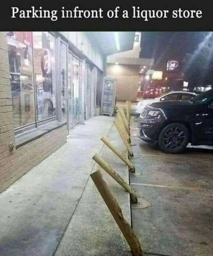 Parking infront of a liquor store