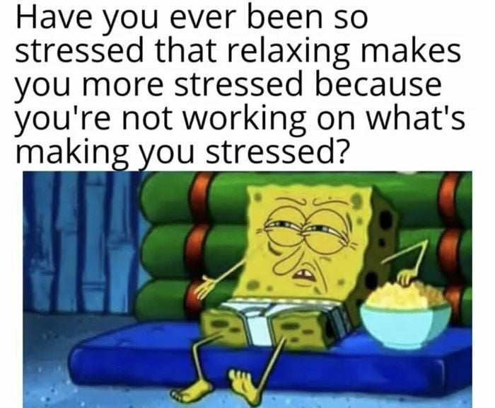 Have you ever been so stressed that relaxing makes you more stressed because youre not working on whats making you stressed