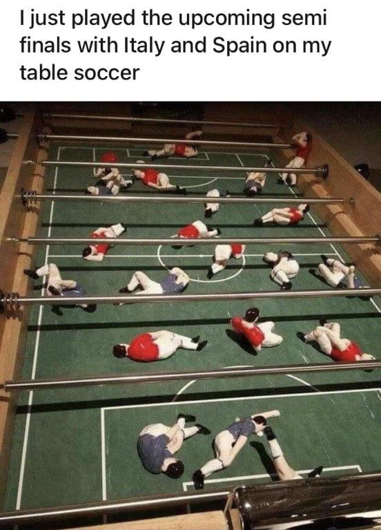 just played the upcoming semi finals with Italy and Spain on my table soccer