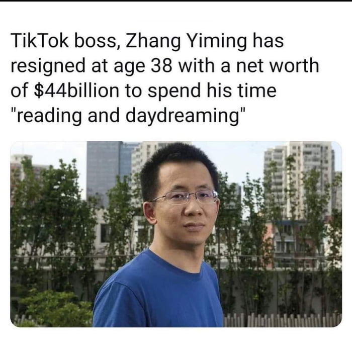 TikTok boss Zhang Yiming has resigned at age 38 with a net worth of 44billion to spend his time reading and daydreaming