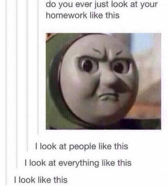 do you ever just look at your homework like this look at people like this look at everything like this look like this