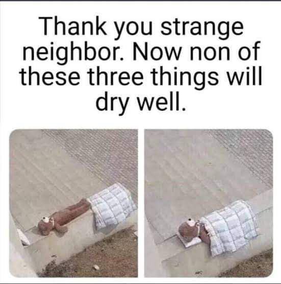 Thank you strange neighbor Now non of these three things will dry well