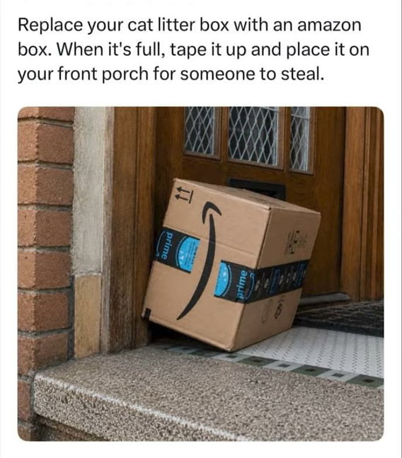 Replace your cat litter box with an amazon box. When it's full, tape it up and place it on your front porch for someone to steal.