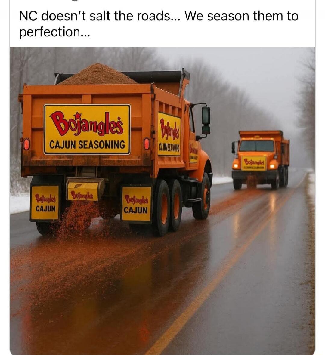 NC doesn't salt the roads... We season them to perfection...
Bojangles Cajun Seasoning
Bojangles Cajun