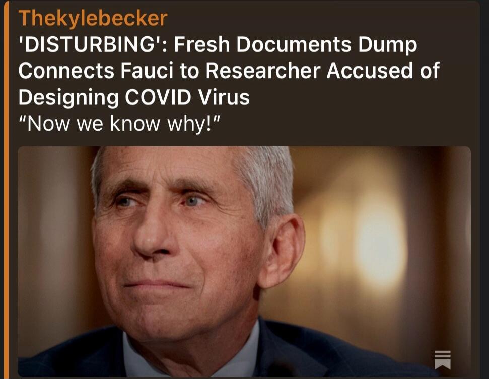 Thekylebecker 'DISTURBING': Fresh Documents Dump Connects Fauci to Researcher Accused of Designing COVID Virus 