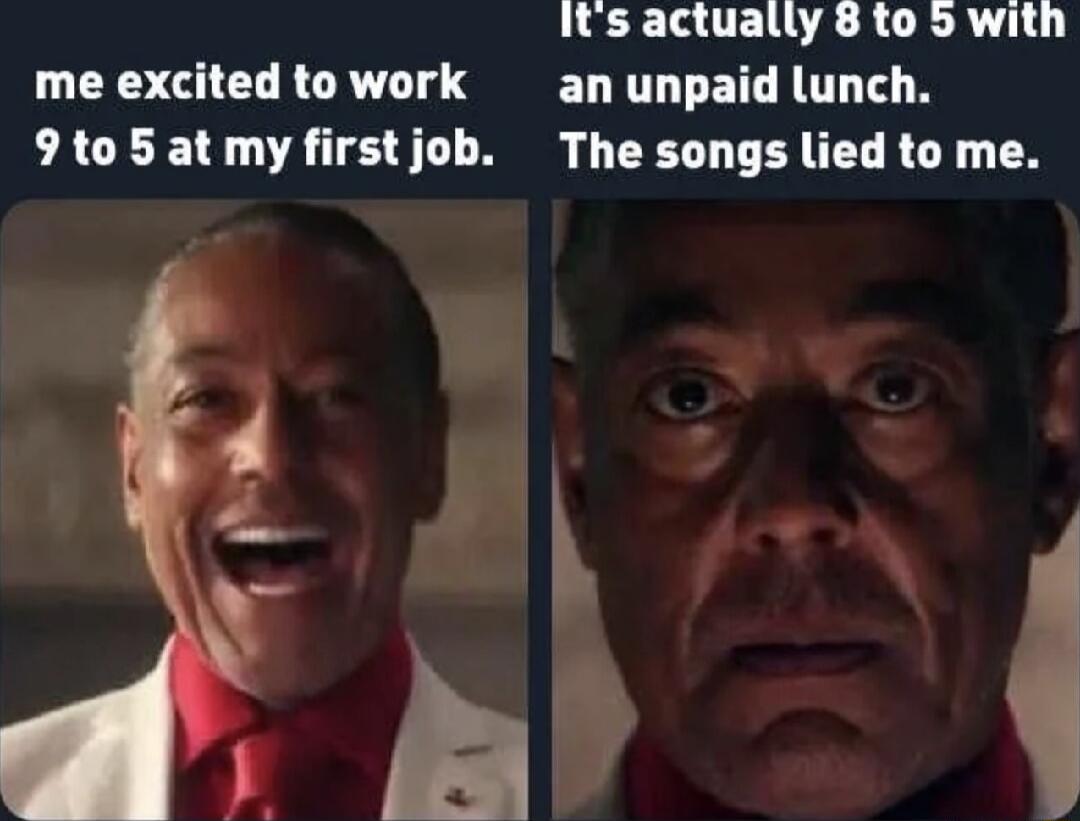 Its actually 8 to 5 with me excited to work ELNTLTEIC AU TSN 9to5atmy firstjob The songs lied to me