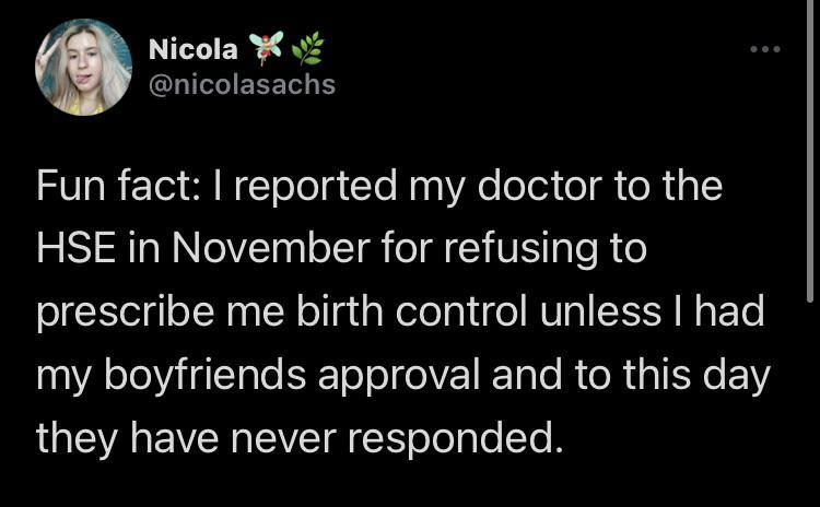 N TTIER 404 QIITIEEET SVR Tl BT ololatTo Naq VAo oTei o e RT3 HSE in November for refusing to prescribe me birth control unless had YA T Tale SEToJ o V 1 T To R e R g SYe 1Y YA EVER LWV ofolalo T B