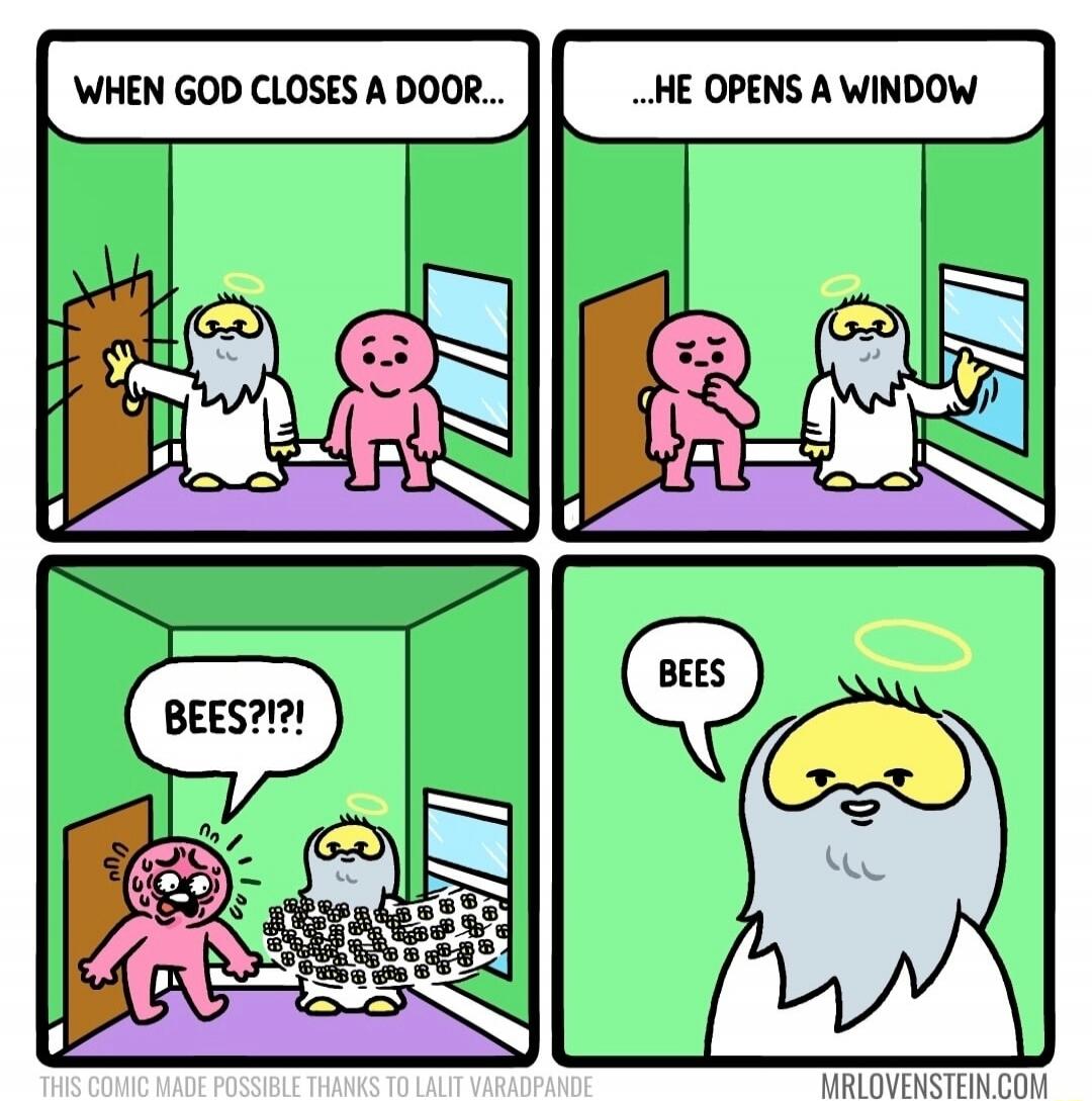 WHEN GOD CLOSES A DOOR... ...HE OPENS A WINDOW BEES?!? BEES