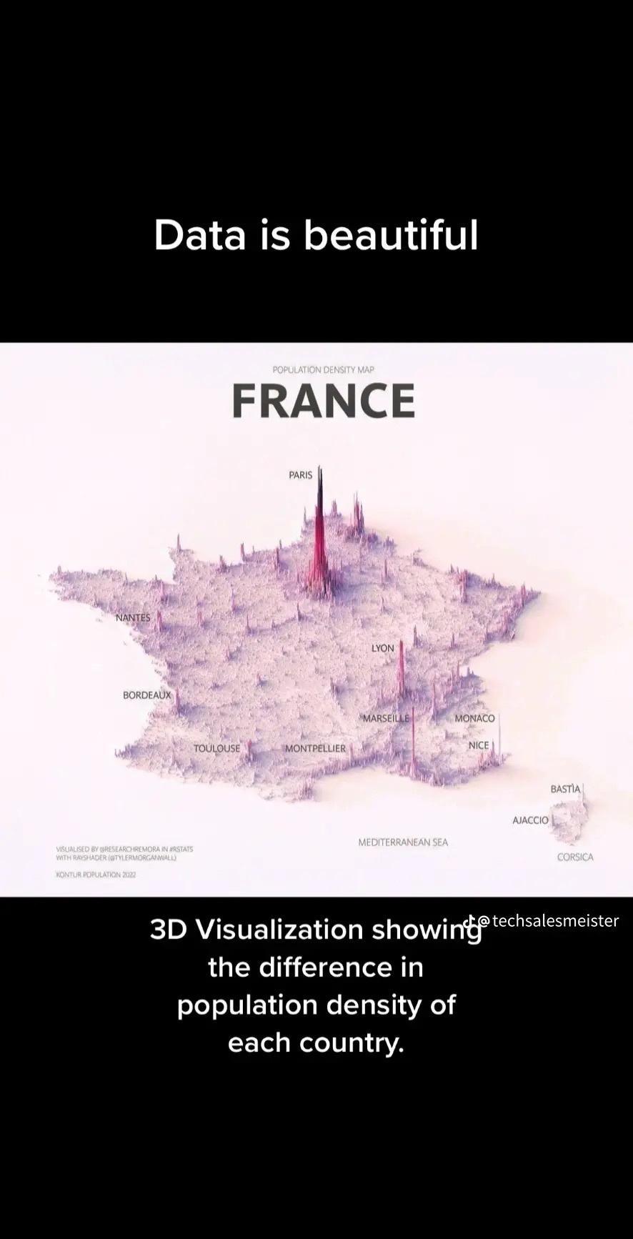 Data is beautiful FRANCE 3D Visualization showinff e iesmeister the difference in population density of CETL ReLIT YA