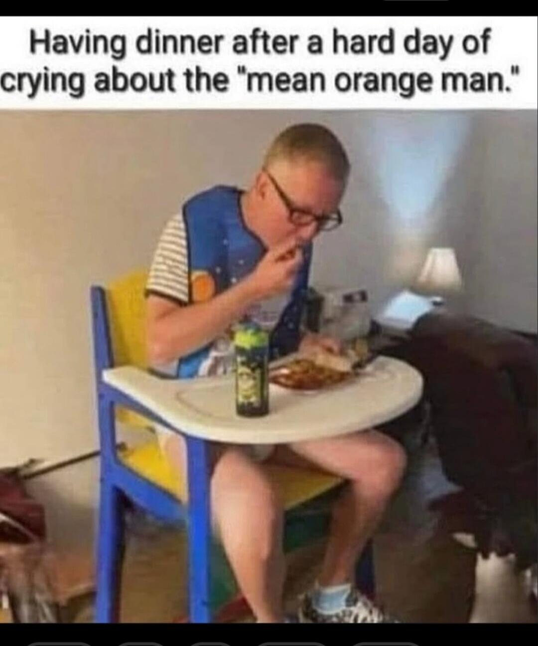 Having dinner after a hard day of crying about the 