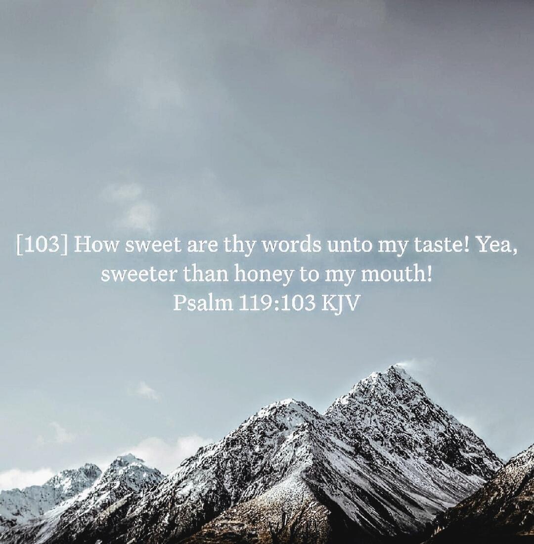[103] How sweet are thy words unto my taste! Yea, sweeter than honey to my mouth! Psalm 119:103 KJV