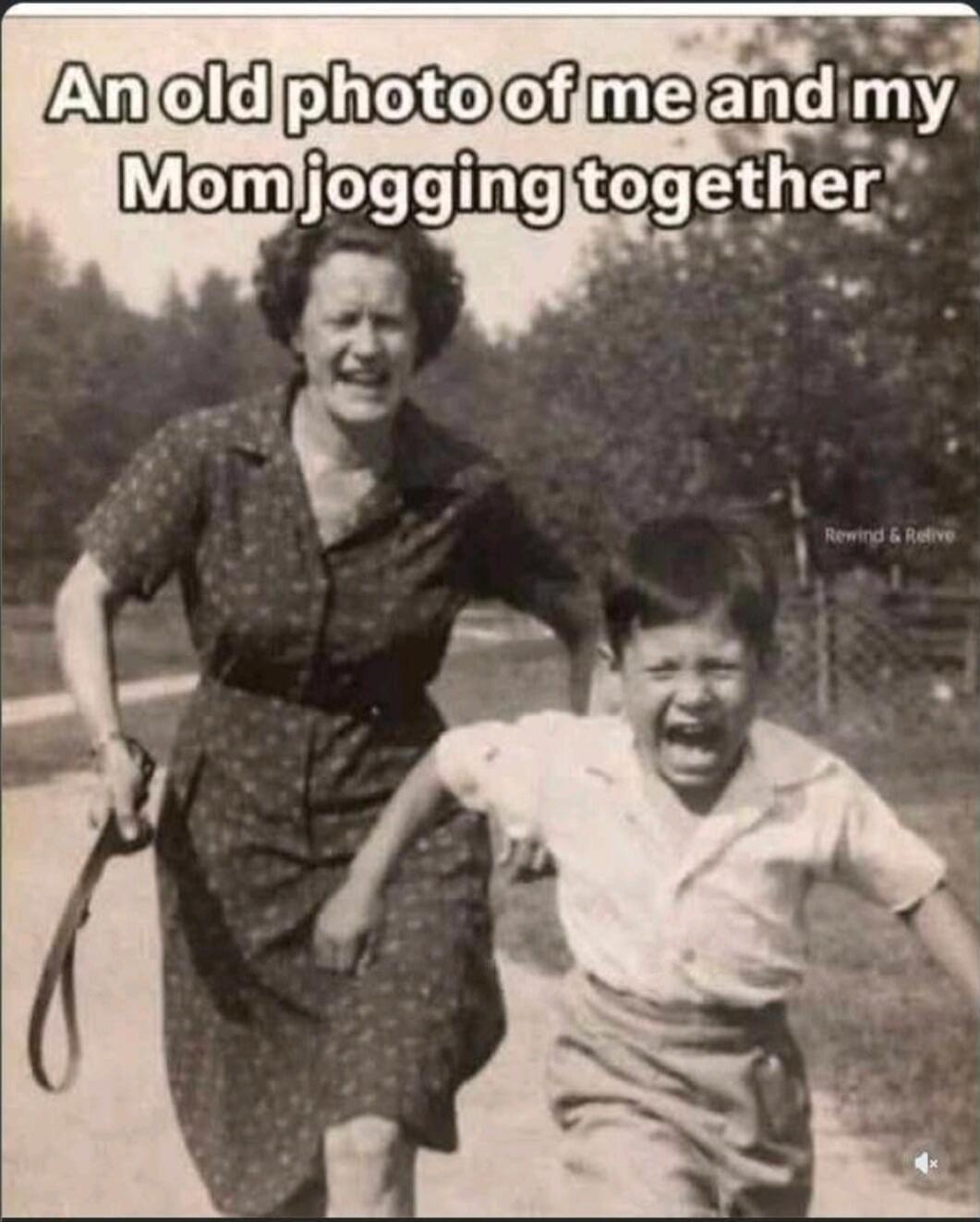 An old photo of me and my Mom jogging together