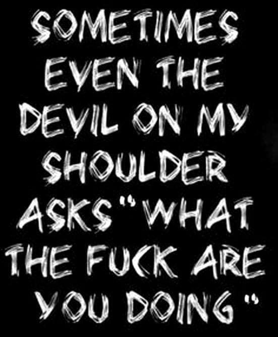 SOMETIMES EVEN THE DEVIL ON MY SHOULDER ASKS WHAT THE FUCK ARE YOU DOING