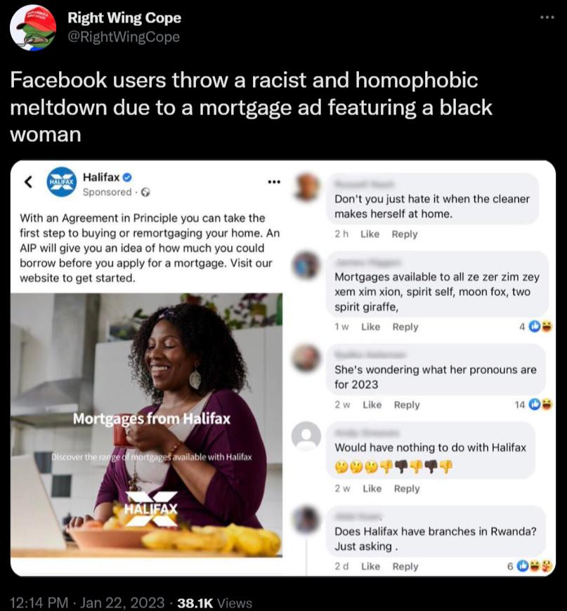 Facebook users throw a racist and homophobic meltdown due to a mortgage ad featuring a black woman