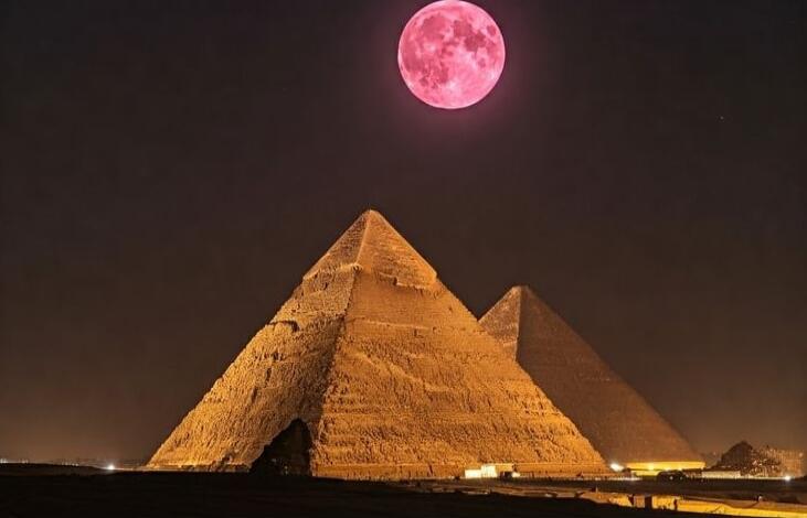 Pyramids under a pink moon