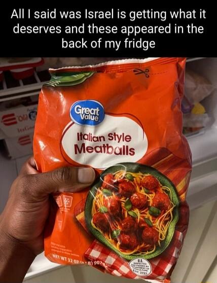 All said was Israel is getting what it deserves and these appeared in the back of my fridge 1 lion Style Meatballs