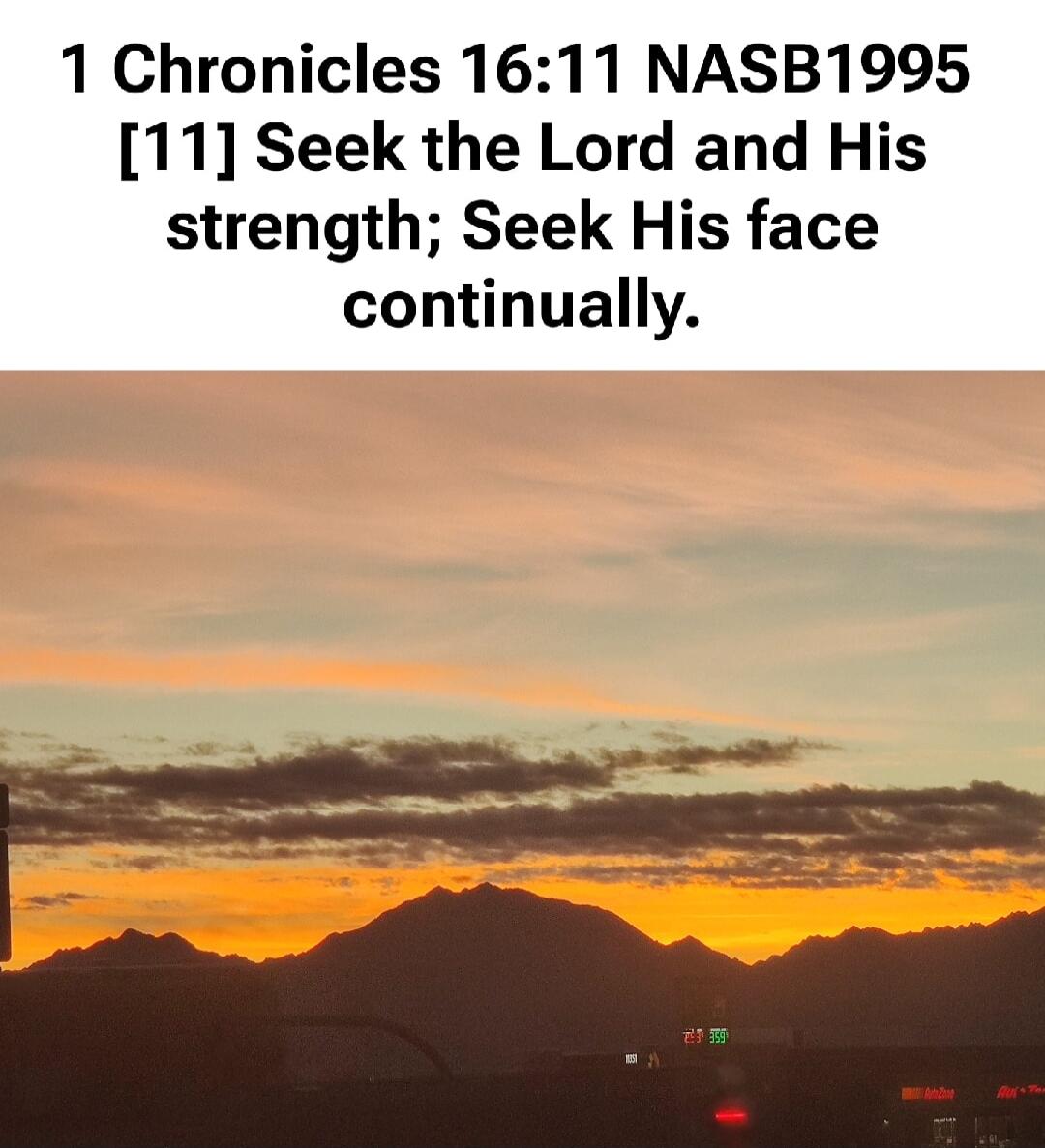 1 Chronicles 16:11 NASB1995 [11] Seek the Lord and His strength; Seek His face continually.