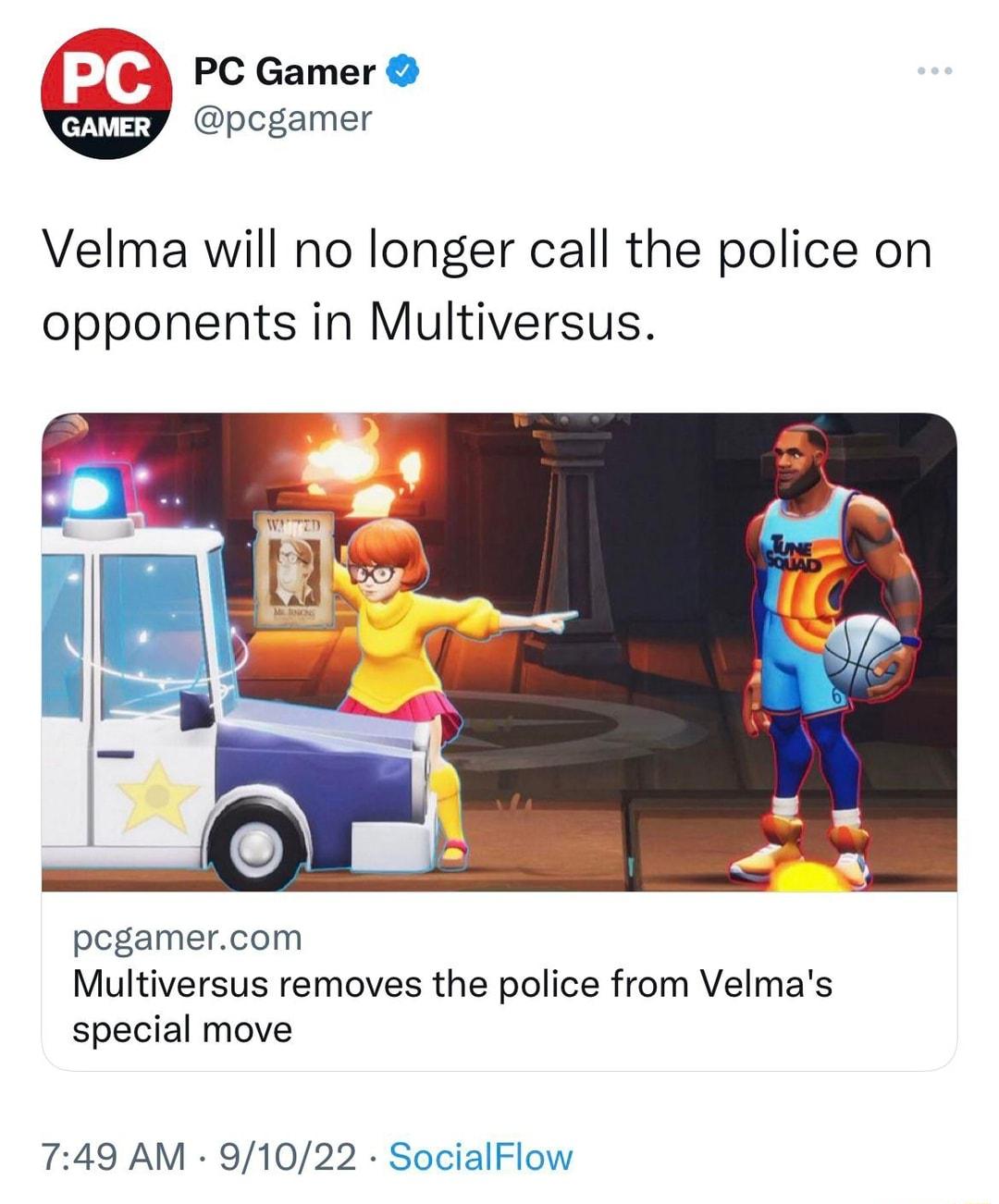 PC Gamer W pcgamer Velma will no longer call the police on opponents in Multiversus pcgamercom Multiversus removes the police from Velmas special move 749 AM 91022 SocialFlow