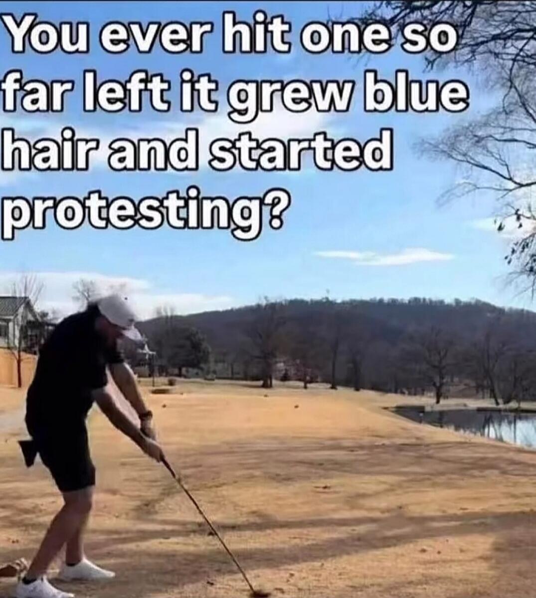 You ever hit one so far left it grew blue hair and started protesting?