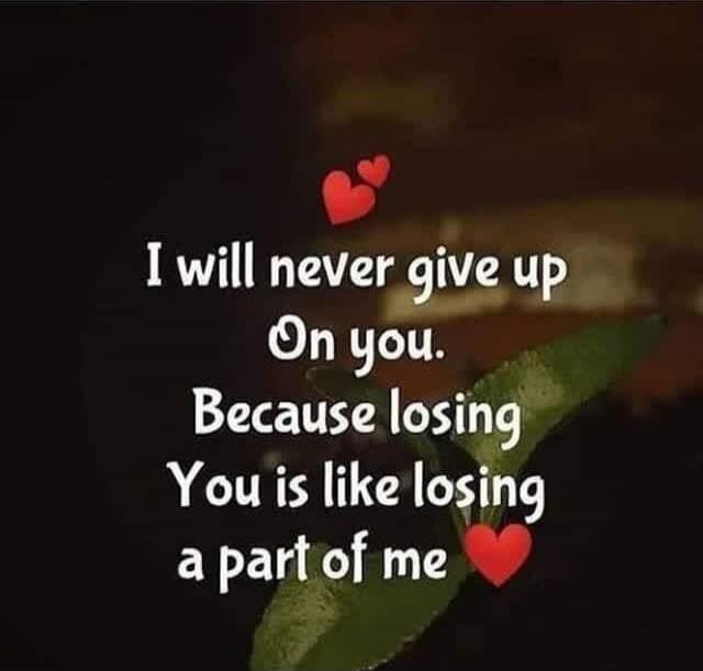 I will never give up On you. Because losing You is like losing a part of me