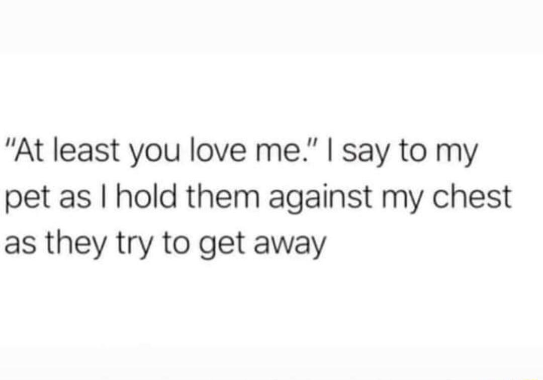 At least you love me say to my pet as hold them against my chest as they try to get away