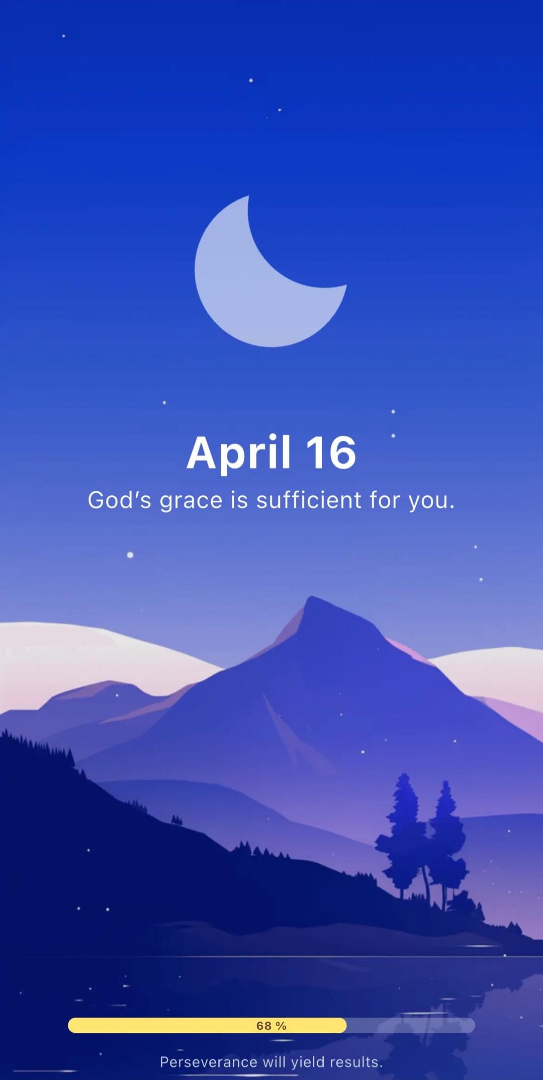 April 16. God's grace is sufficient for you. 68 %. Perseverance will yield results.
