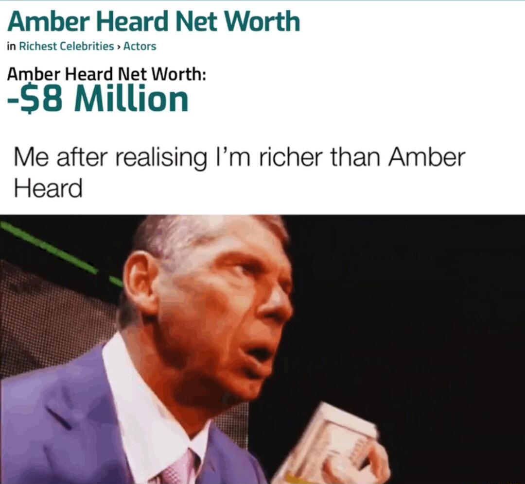 Amber Heard Net Worth i Richest Celerities Actors Amber Heard Net Worth 8 Million Me after realising Im richer than Amber Heard