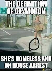 THE DEFINITION OF OXYMORON SHE'S HOMELESS AND ON HOUSE ARREST