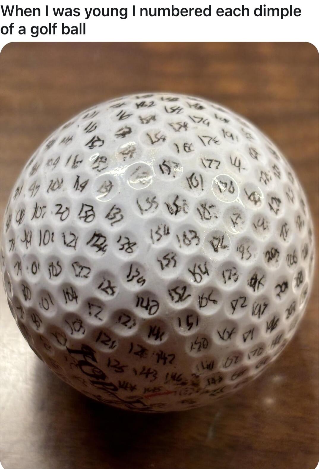 When was young numbered each dimple of a golf ball