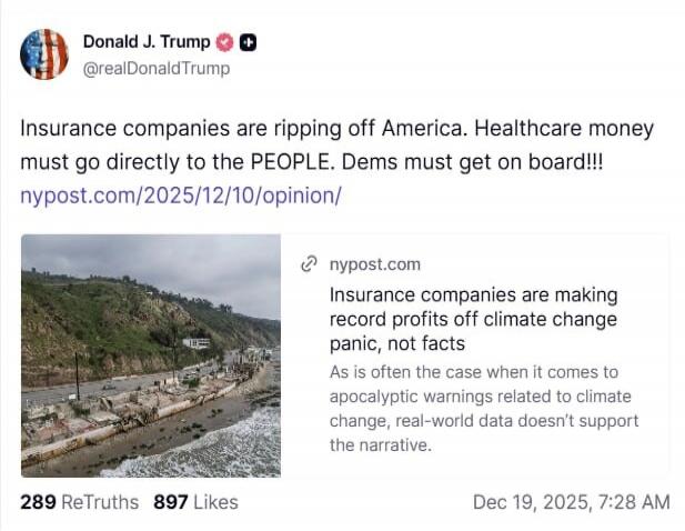 Insurance companies are ripping off America. Healthcare money must go directly to the PEOPLE. Dems must get on board!!! nypost.com/2025/12/10/opinion/