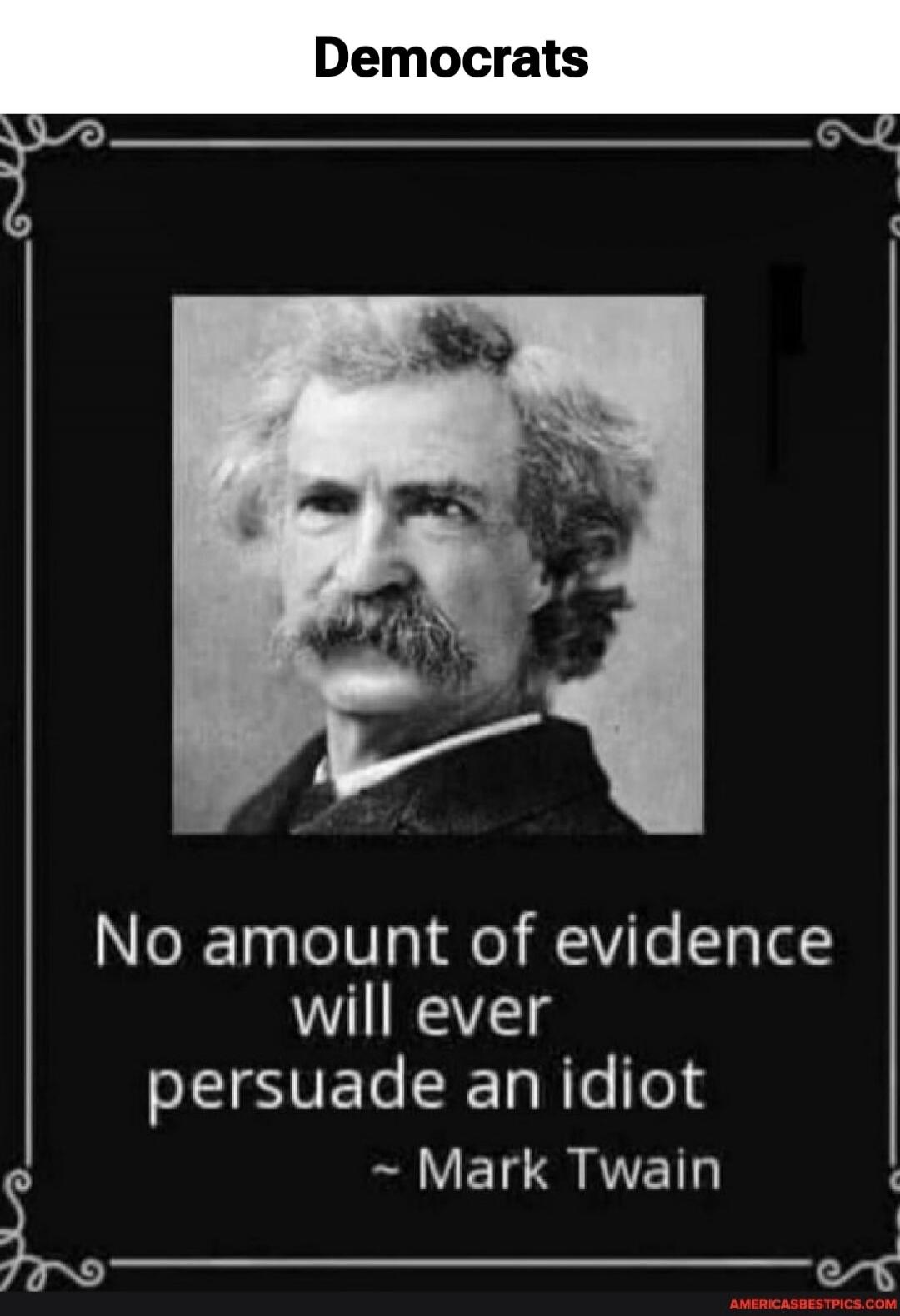 Democrats
No amount of evidence
will ever
persuade an idiot
~ Mark Twain