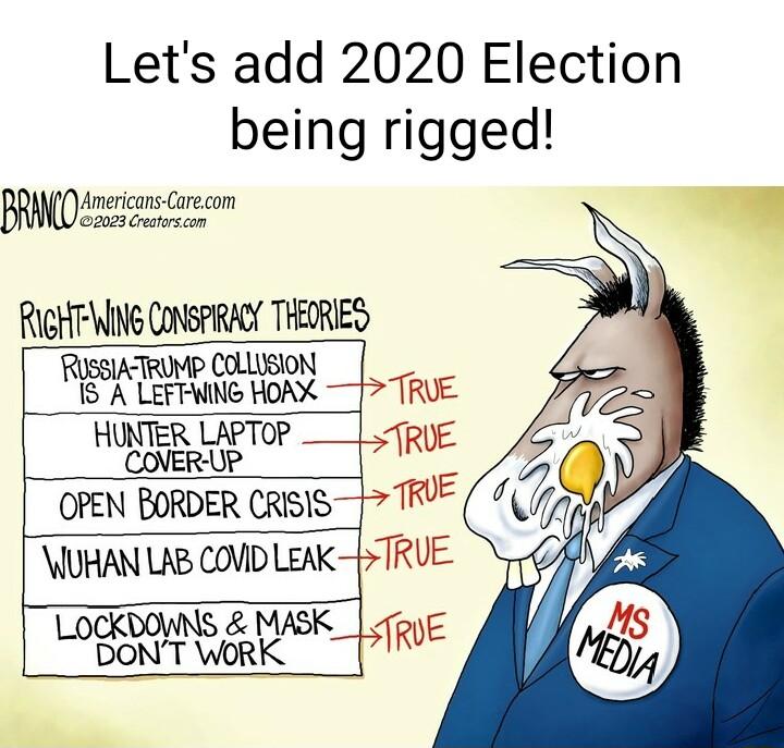Lets add 2020 Election being rigged Americans Carecom s RIGHFWING CoNSPIRACY THECRIES RISSIATRUMP COLLISION 15A LEFFMING HOAX TRUE HUNTER LAPTOP i 7 TRE OFEN EoROER GRS T UHAN LAB COVID LEAKTRUE MASH T T