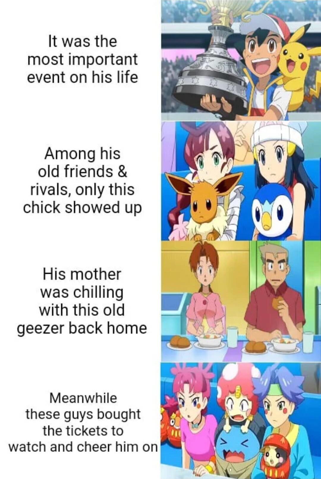 It was the most important event on his life Among his old friends rivals only this chick showed up His mother was chilling with this old geezer back home Meanwhile I these guys bought Y the tickets to watch and cheer him on