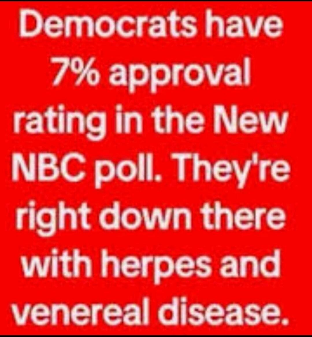 Democrats have 7% approval rating in the New NBC poll. They're right down there with herpes and venereal disease.
