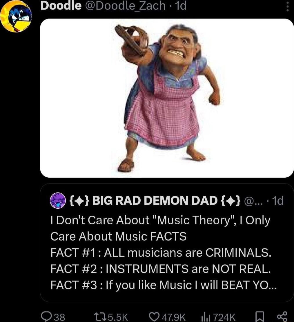 4 BIG RAD DEMON DAD 4 Dont Care About Music Theory Only Care About Music FACTS FACT 1 ALL musicians are CRIMINALS FACT 2 INSTRUMENTS are NOT REAL FACT 3 If you like Music will BEAT YO