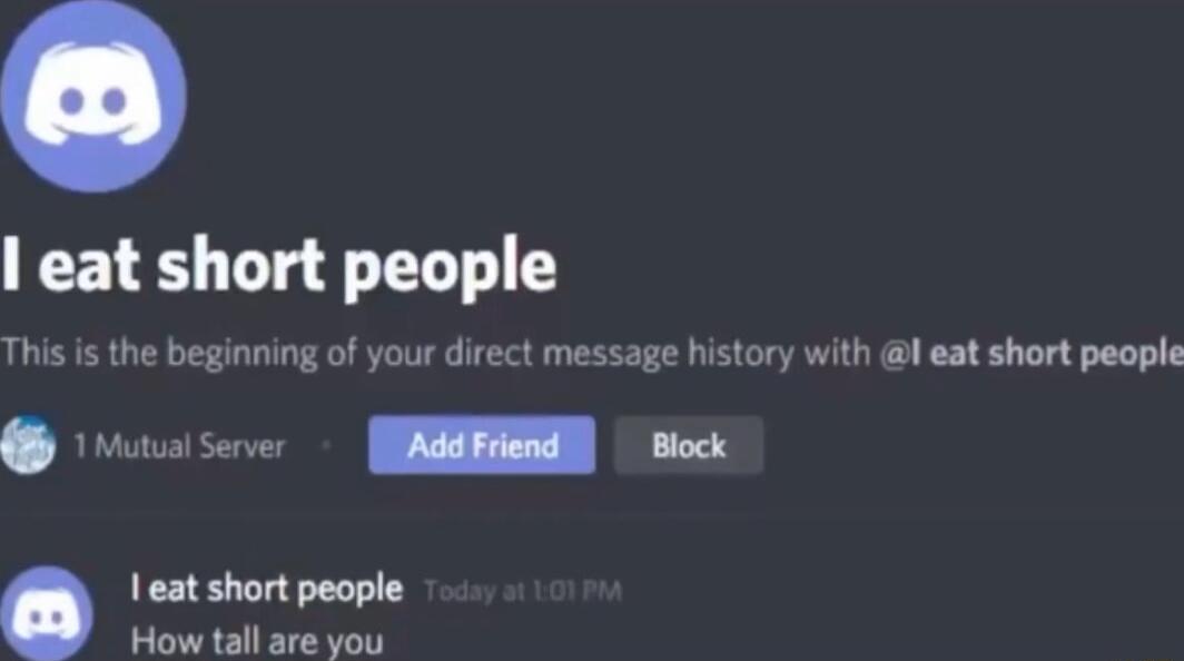 eat short people This is the beginning of your direct message history with i eat short people s NN ok Ieat short people TTepor p