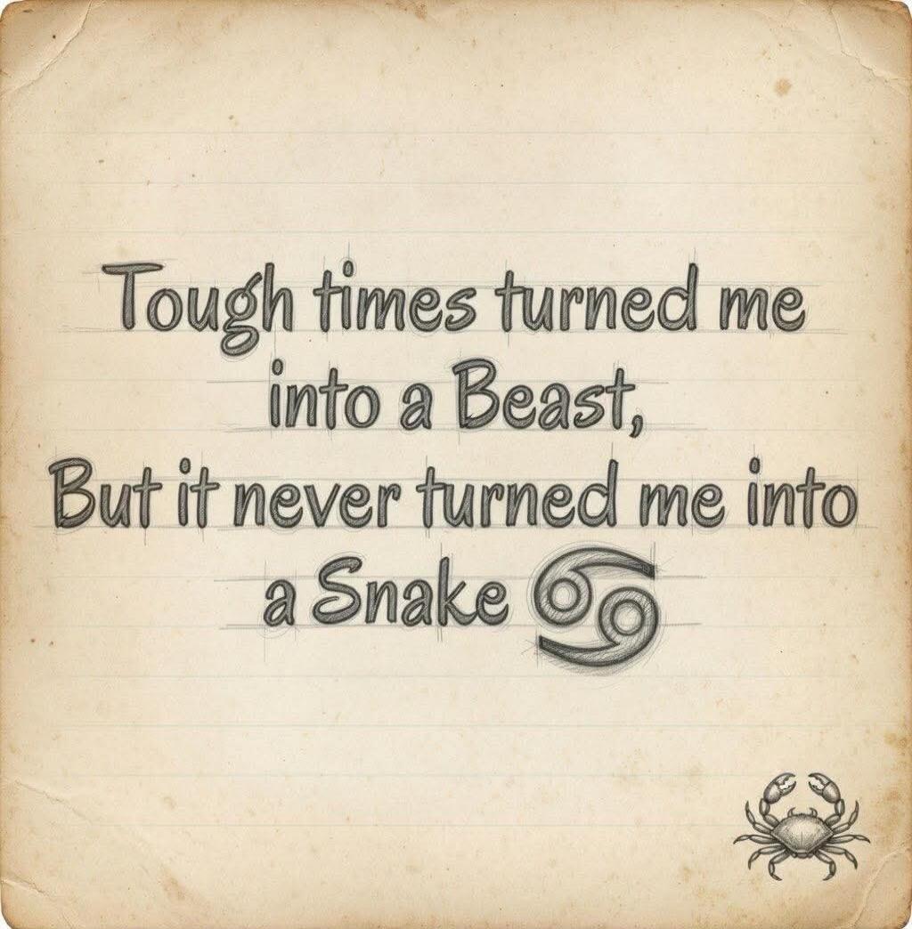 Tough times turned me into a Beast, But it never turned me into a Snake