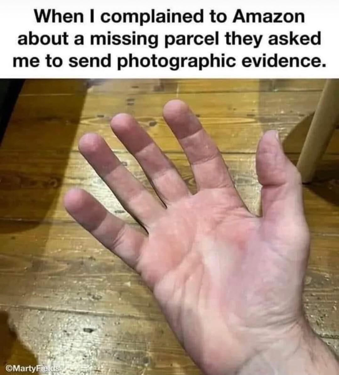 When complained to Amazon about a missing parcel they asked me to send photographic evidence