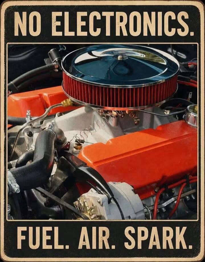 NO ELECTRONICS. FUEL. AIR. SPARK.