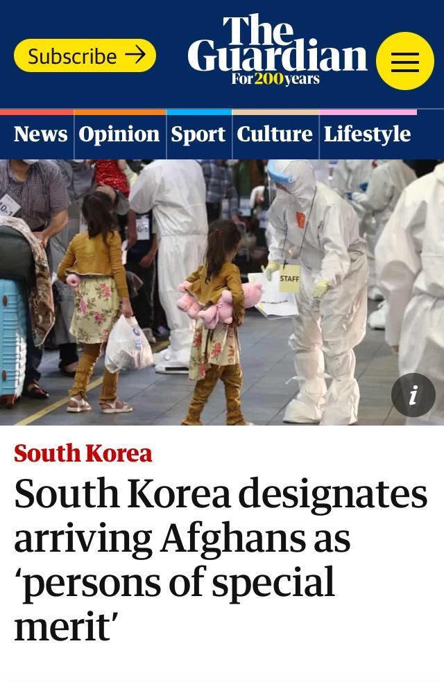 The Guardian For200years Sonth K South Korea designates arriving Afghans as persons of special merit