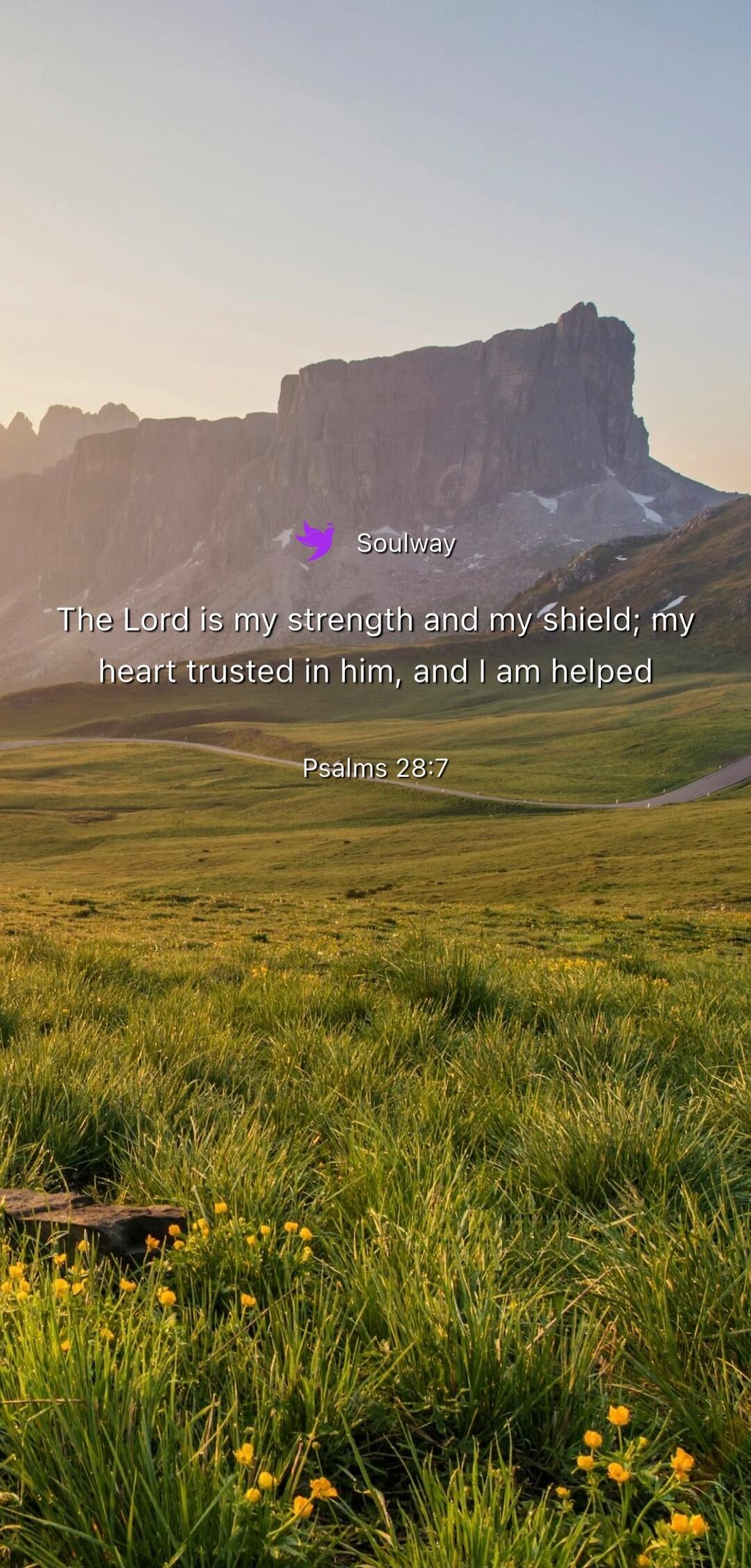 Soulway The Lord is my strength and my shield; my heart trusted in him, and I am helped Psalms 28:7