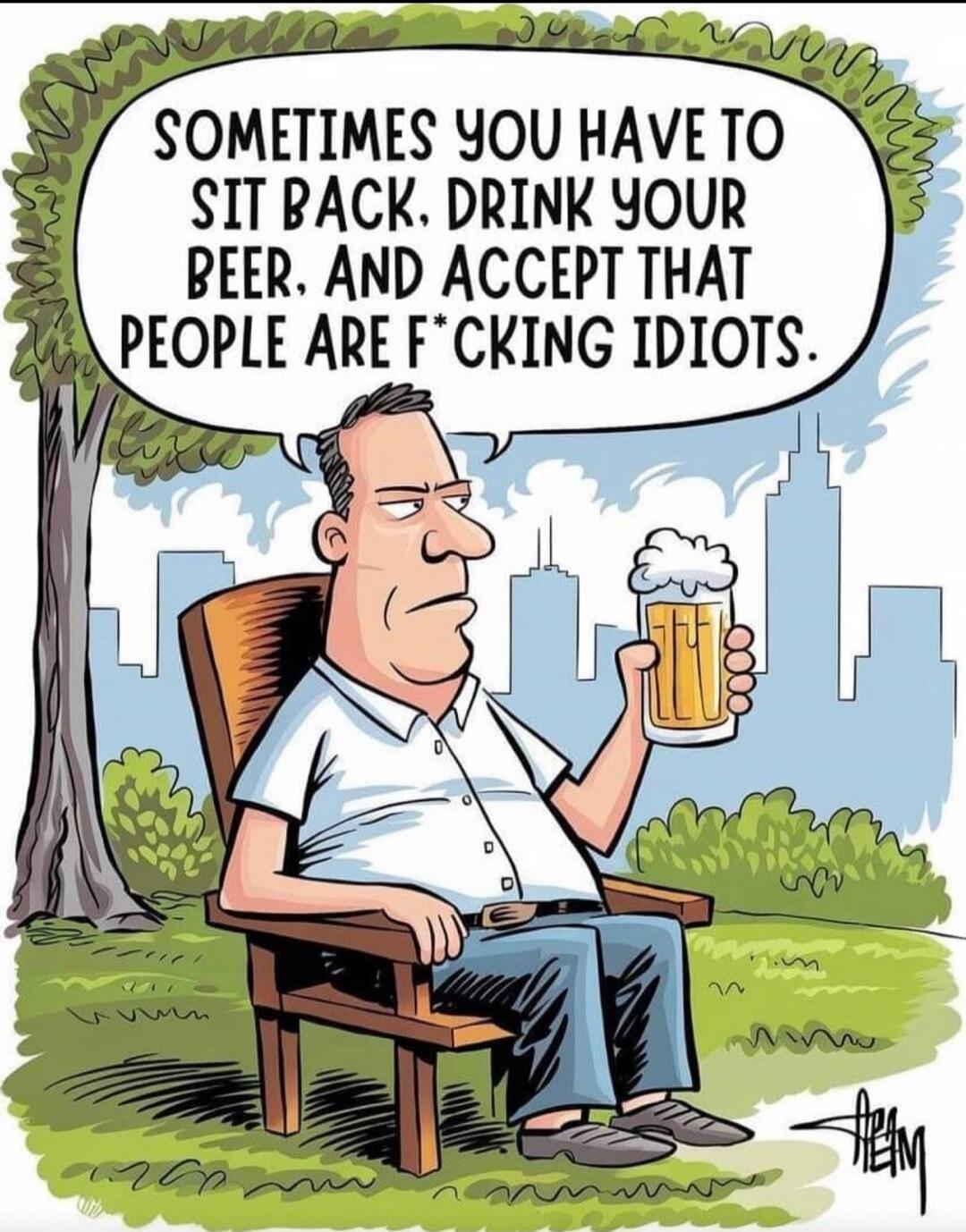 SOMETIMES YOU HAVE TO SIT BACK. DRINK YOUR BEER. AND ACCEPT THAT PEOPLE ARE F*CKING IDIOTS.