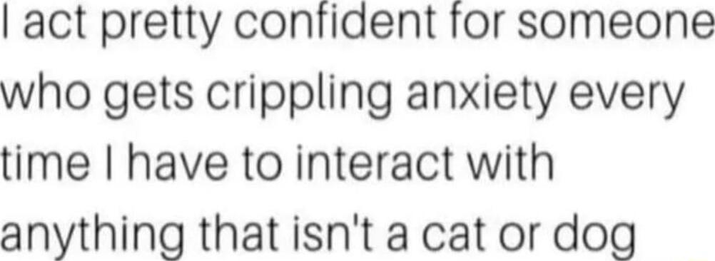 act pretty contident for someone who gets crippling anxiety every time have to interact with anything that isnt a cat or dog