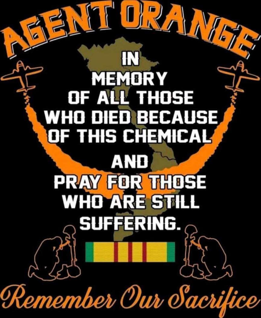 AGENT ORANGE
IN MEMORY OF ALL THOSE WHO DIED BECAUSE OF THIS CHEMICAL AND PRAY FOR THOSE WHO ARE STILL SUFFERING.
Remember Our Sacrifice