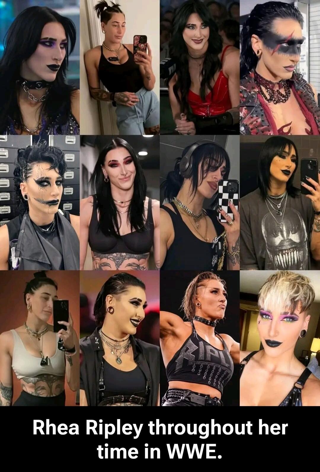 Rhea Ripley throughout her time in WWE.