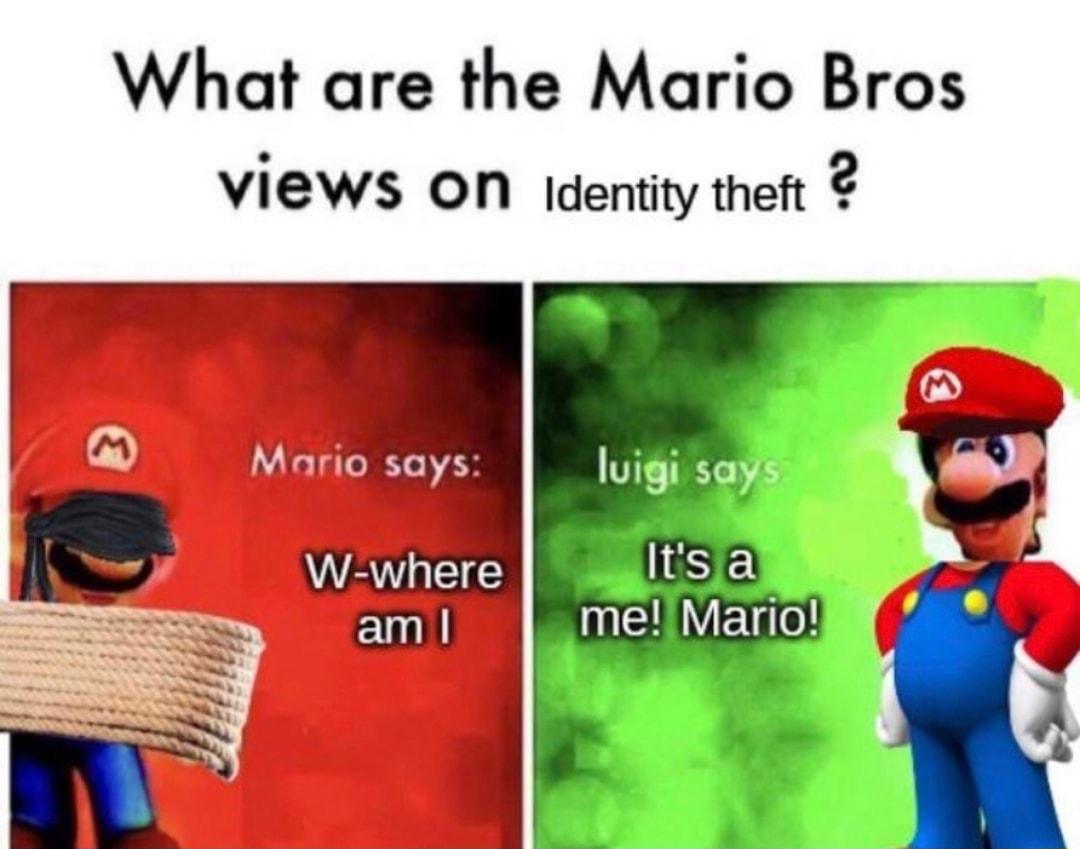 What are the Mario Bros Views on identity theft ario says ll UESEL MCEHYET WA el