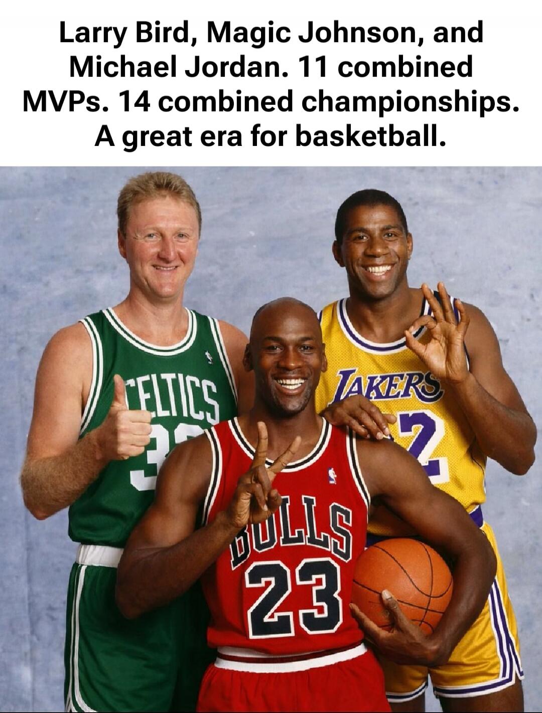 Larry Bird, Magic Johnson, and Michael Jordan. 11 combined MVPs. 14 combined championships. A great era for basketball.